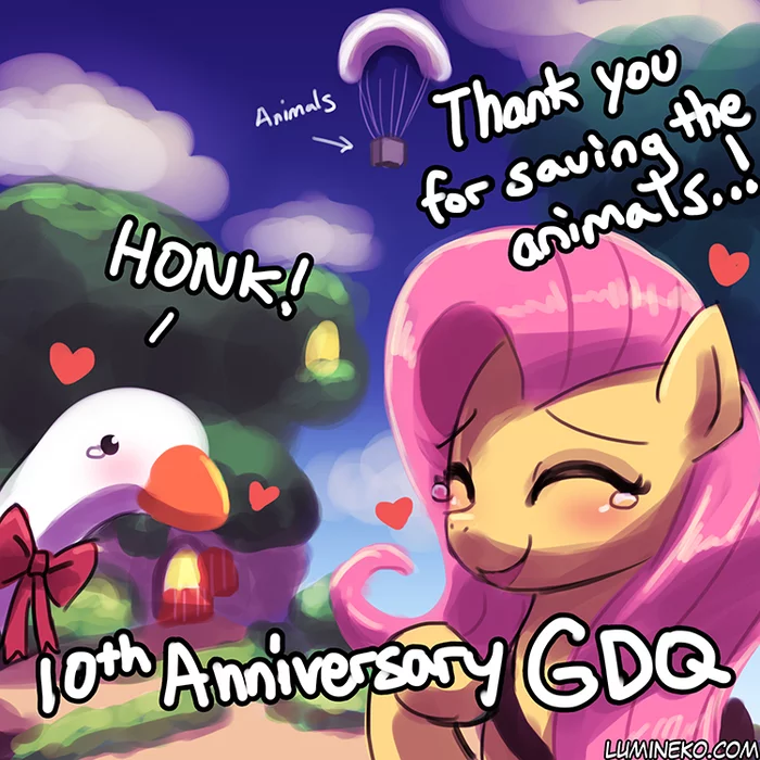 Thank you for saving these animals! - My little pony, Fluttershy, Untitled Goose Game, Lumineko, Crossover