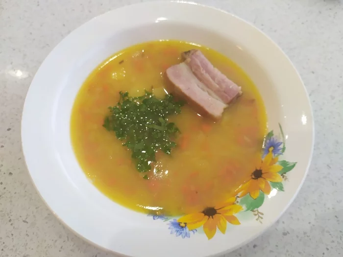 4-day pea soup with smoked meats at maximum speed - My, Pea soup, Recipe, Food, Meat, Longpost, Cooking