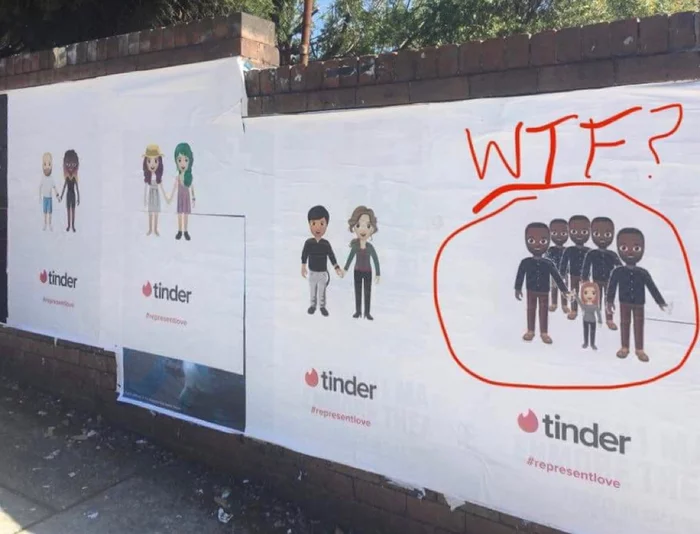 Tinder advertisement - Tinder, Advertising, Piper Perry, Girl and five blacks, Humor, Photoshop master