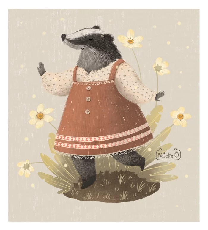 One badger is good, but two is better - My, Illustrations, Digital drawing, Badger, Family, Longpost