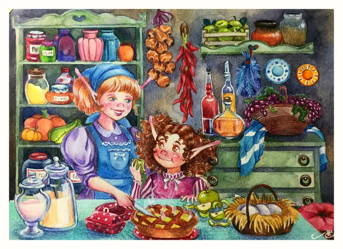 Эльфийский проект (книжные иллюстрации) - Моё, Творчество, Акварель, Акварельные карандаши, Иллюстрации, Эльфы, Okta23, Длиннопост