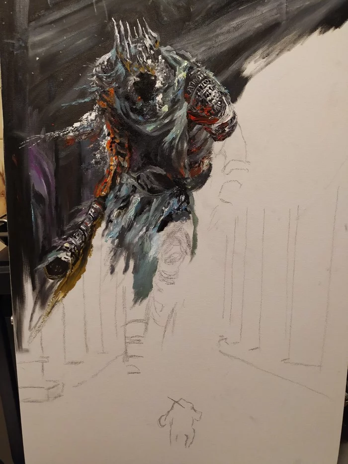 Dark Souls fan art - My, Dark souls, Giant Yorm, Oil painting, , Longpost, Process