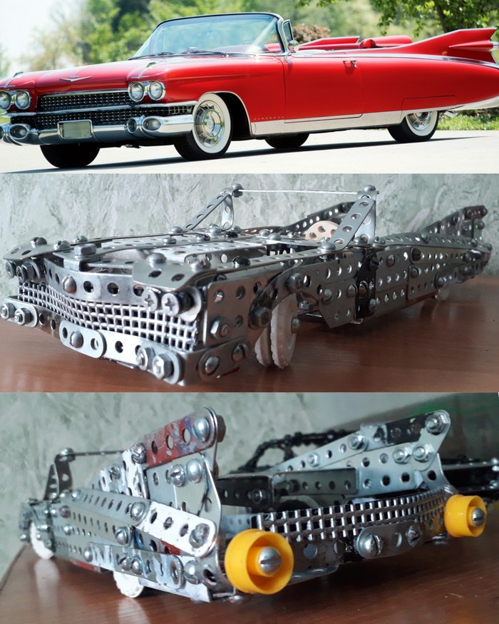 Кадиллак эльдорадо 1959 из конструктора в начале сборки Cadillac, Эльдорадо, Моделизм, Масштабная модель, Ретроавтомобиль, Ручная работа, Самоделки, Стендовый моделизм
