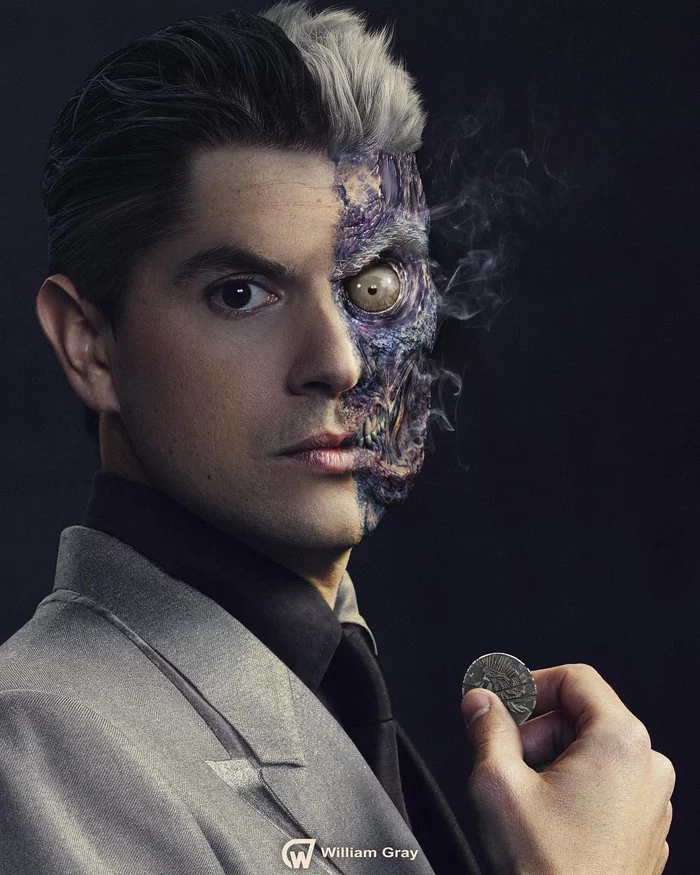 Nicholas D'Agosto when he became Two-Face in Gotham by William Gray - Coin, William Gray, Two-faced, Gotham, Dc comics, Art