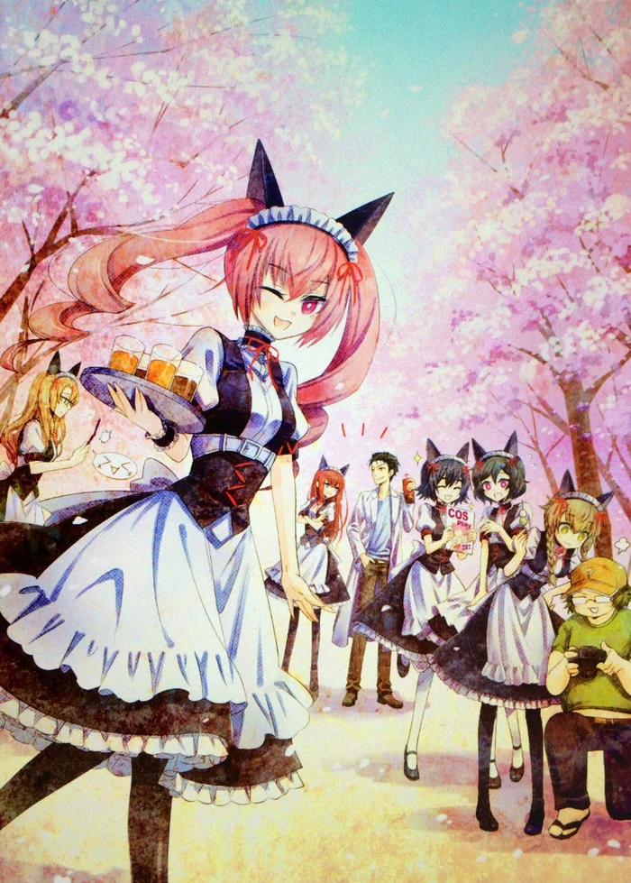 Maids Nyan-nyan - Steins gate, Anime art, Anime, Visual novel, Rumiho Akiha, Okabe rintaro, Kurisu makise, Mayuri shiina, Hashida Itaru, Amane suzuha, Ruka urushibara