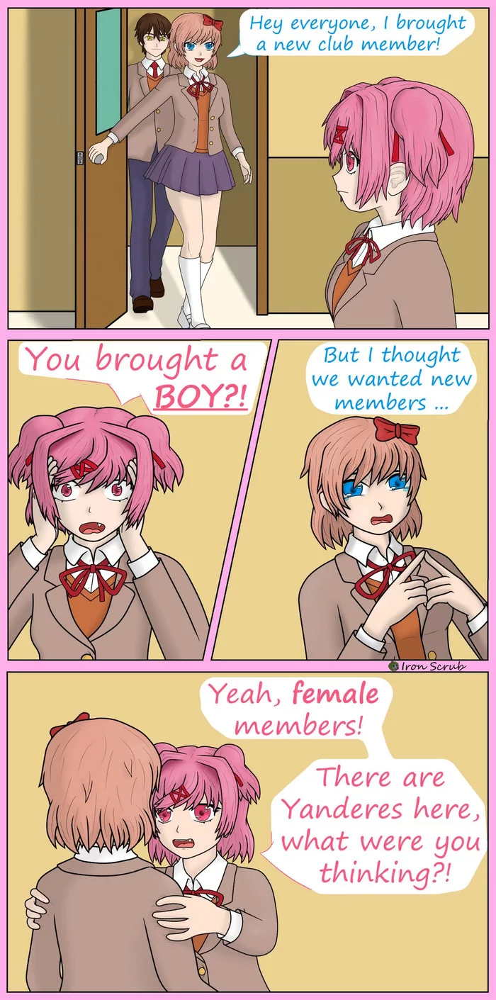 The reason Natsuki didn't want MC in the club - Doki Doki Literature Club, Sayori, Natsuki, Перевод, Комиксы, Визуальная новелла, Длиннопост