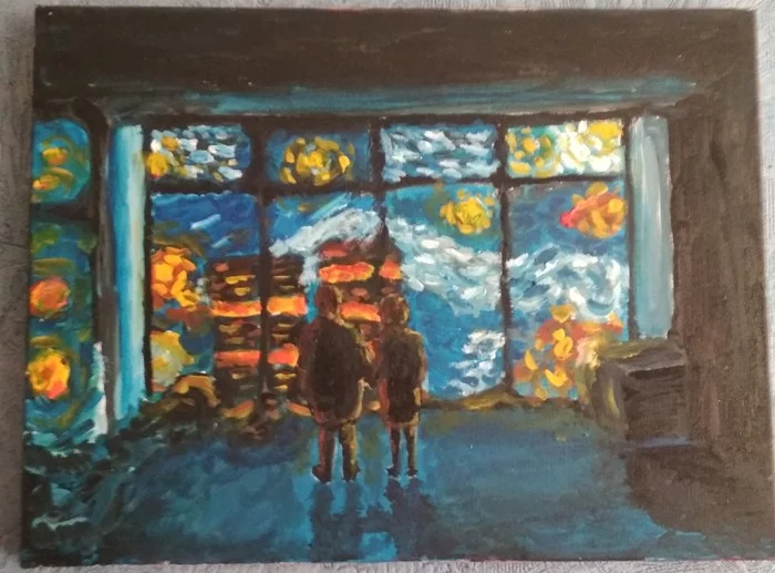 Recently I tried my hand at creating a painting in the impressionist style, using the final scene from “Fight Club” as a basis. - My, Impressionism, Painting, Fight Club (film), Art