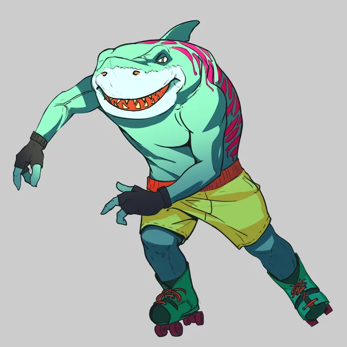 Streex from Street Sharks - My, Street Sharks, Digital drawing, Drawing, Fan art, Art, Cartoons, Characters (edit), Shark