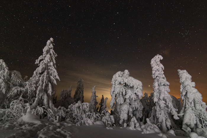 Снежные идолы горы Колпаки. Пермский край Урал, Снег, Ночь, Длиннопост