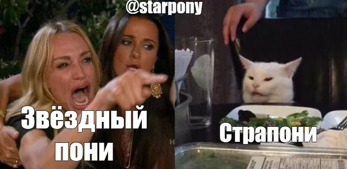 @Starpony in the comments - Two women yell at the cat, Starpony, Memes, Picture with text