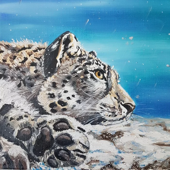 Barsik - My, Butter, Oil painting, Longpost, Snow Leopard, Big cats, Cat family, Predatory animals, Wild animals