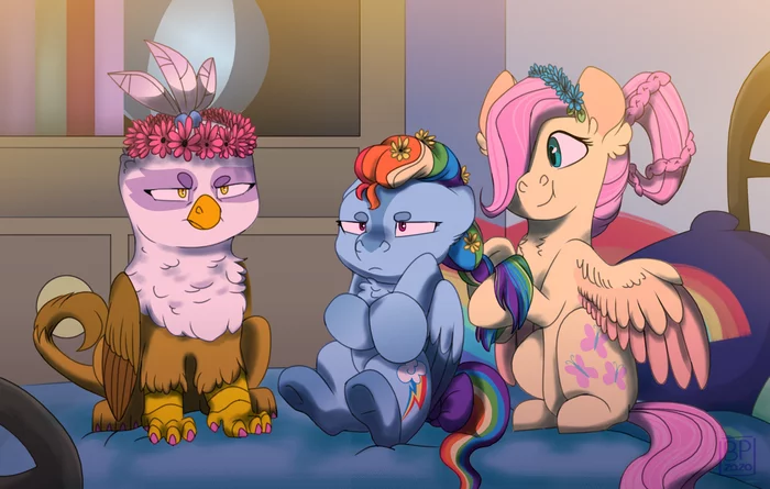 Пижамная вечеринка - My Little Pony, PonyArt, Gilda, Fluttershy, Rainbow Dash, Glitterstar2000