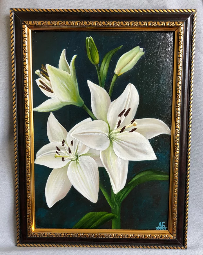 Lilies in oil - My, Lily, Oil painting, Drawing, Flowers, Creation