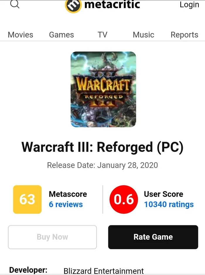 Warcraft III: Reforged на дне - Компьютерные игры, Рейтинг, Blizzard, Warcraft 3 Reforged