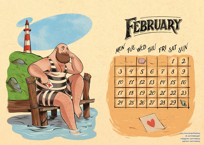 Warm calendar 2020 February - My, Redisoj, The calendar, Art, Images, Drawing, Beard, Heat