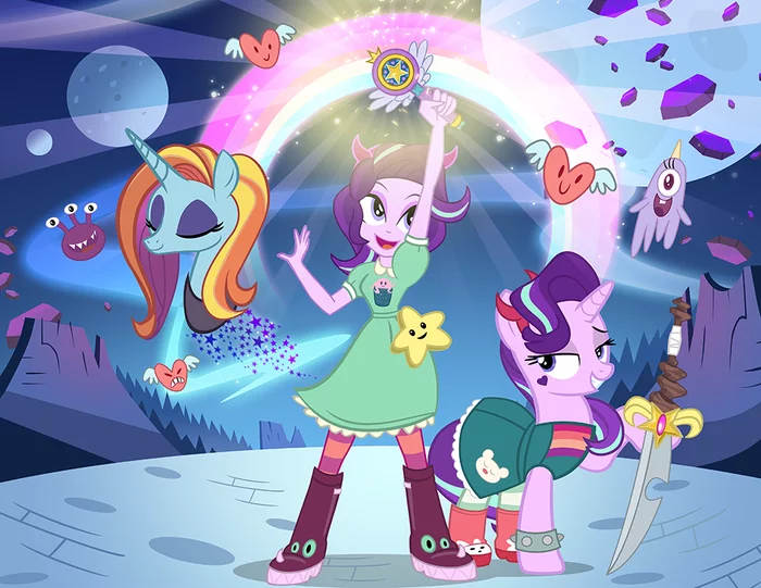 Starlight vs the forces of evil - My Little Pony, PonyArt, Starlight Glimmer, Pixelkitties, Кроссовер, Sassy Saddles