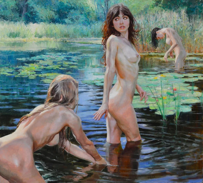 Mermaids - NSFW, Art, Girls, Hand-drawn erotica, Erotic, Naked, Bathing, Painting, Eric Wallis