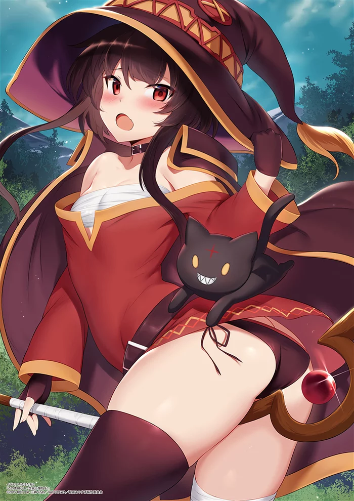 Anime Art - NSFW, Аниме, Anime Art, Konosuba, Megumin, Chomusuke, Панцу