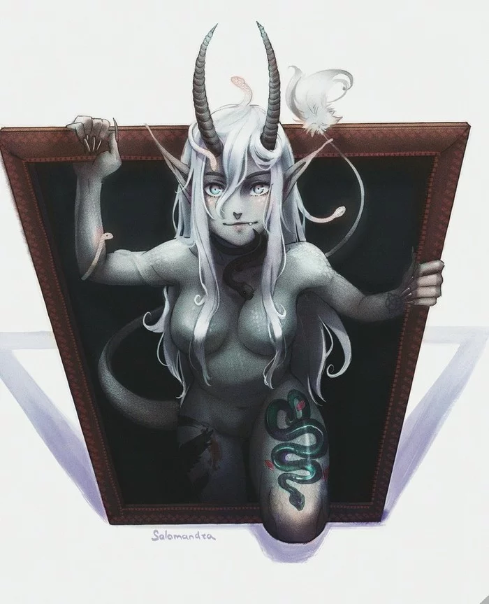 Imp from the painting - NSFW, Art, Drawing, Succubus, Hand-drawn erotica, Salamandra San, Erotic