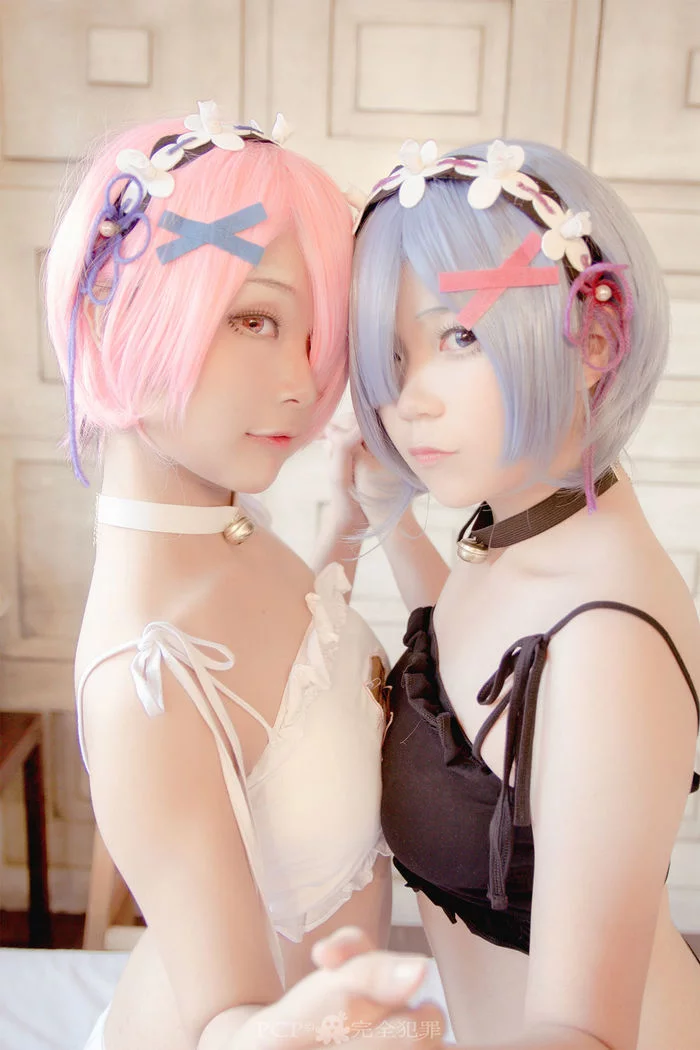 Angelic Cosplay of Ram and Rem - NSFW, Anime, Cosplay, Re: Zero Kara, Cat keyhole bra, Longpost, Ram (Re: Zero Kara), Rem (Re: Zero Kara)