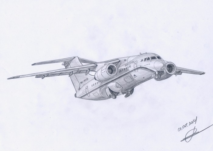 Post #7215779 - My, Pencil drawing, Airplane, Art, Aviation, An-148
