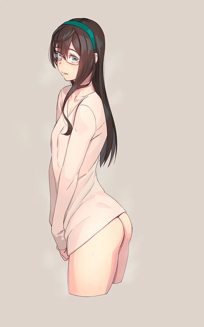 Есть или нету? - NSFW, Kantai Collection, Ooyodo, Аниме, Anime Art, Попа, Очки