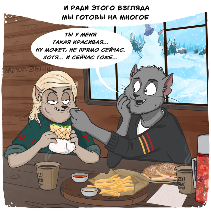 В глазах любимых мы всегда выглядим лучше Bird Born, Комиксы, Юмор, Кот, Отношения, Любовь, Длиннопост