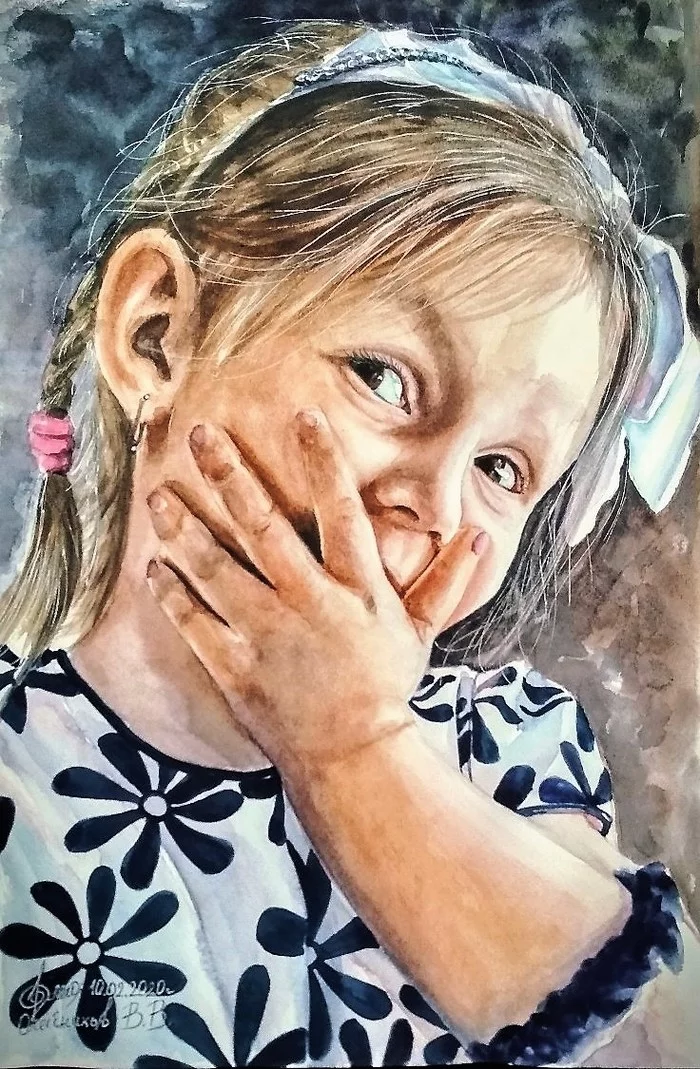 Nephew (watercolor portrait) - My, Portrait, Watercolor, Painting, Painting, Artist, Girl, Longpost, Children