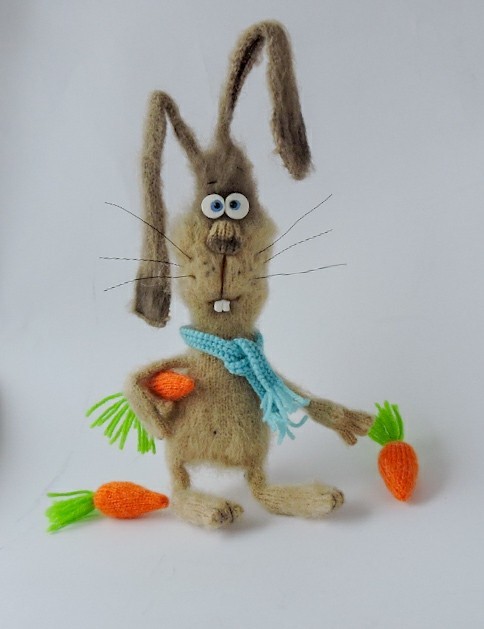 Hare with carrots - My, Hare, Needlework without process, With your own hands, Knitted toys, Knitting, Carrot, Creation, Longpost