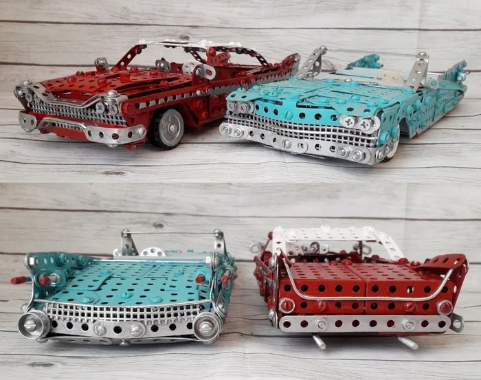 1958 Plymouth Fury & 1959 Cadillac Eldorado from metal construction kit - My, Plymouth, Cadillac, Homemade, Modeling, Scale model, Retro car, Auto, Constructor, Cadillac Eldorado