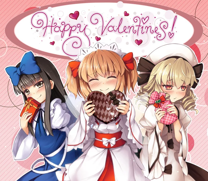 Happy Valentine's - Touhou, Anime Art, Аниме, Luna Child, Star Sapphire, Sunny Milk, Chima q