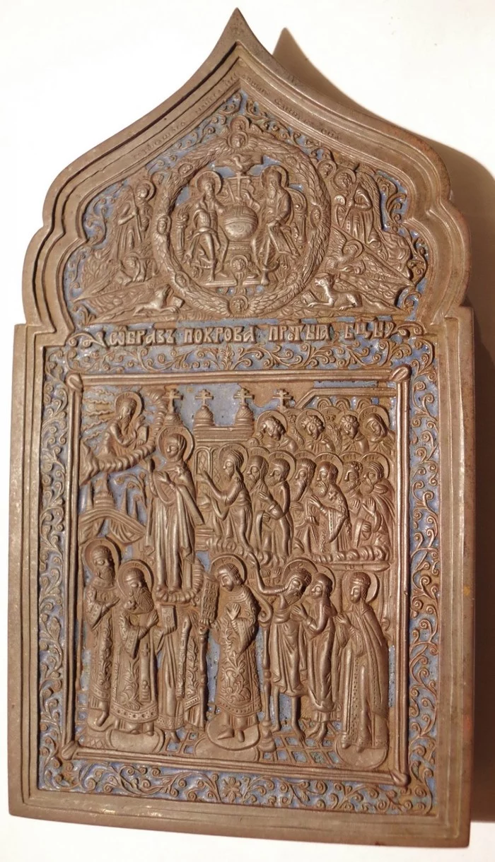 Plaquet Icon of the Protection of the Holy Mother of God - My, Restoration, Icon, Virgin, Longpost