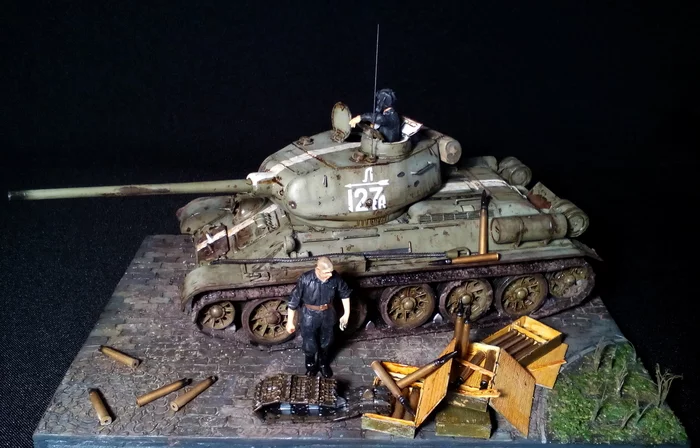 Victory Tank. T-34-85 after the assault on Konigsberg - My, Stand modeling, Prefabricated model, Diorama, T-34, Tanks, The Second World War, Story, Longpost