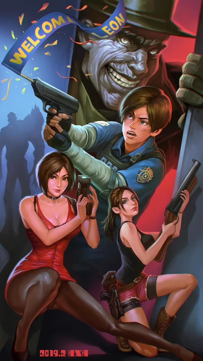 Resident Evil - Art, Drawing, Resident evil, Capcom, Leon Kennedy, Ada wong, Claire redfield, Mr. X