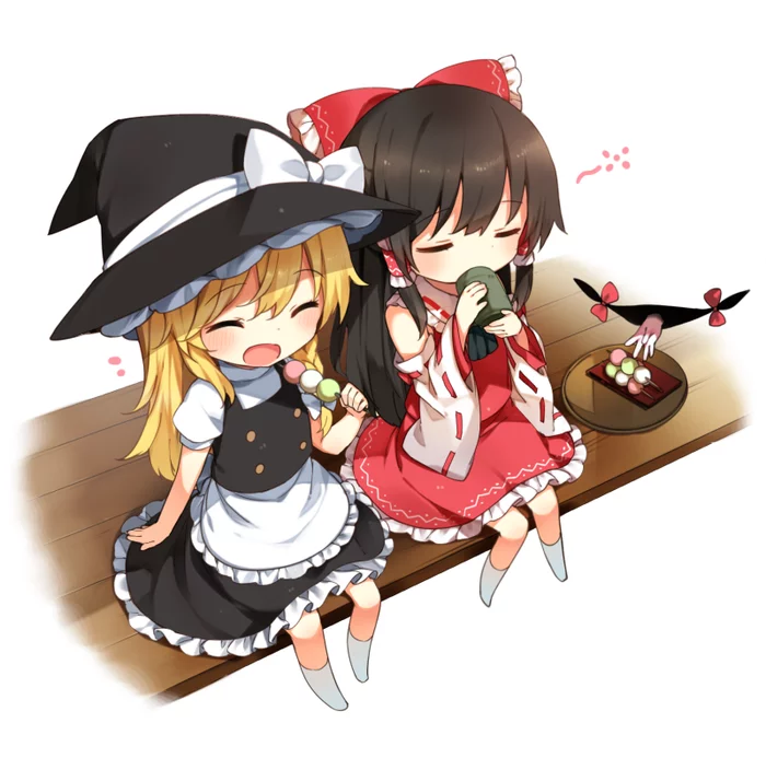 Small articles - Anime art, Anime, Touhou, Not anime, Hakurei Reimu, Yakumo yukari, Kirisame marisa, Longpost