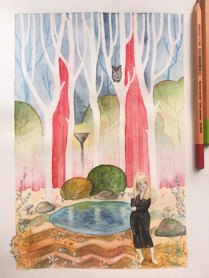 Meanwhile - My, Watercolor, Watercolor pencils, Gouache, Illustrations, Twin Peaks