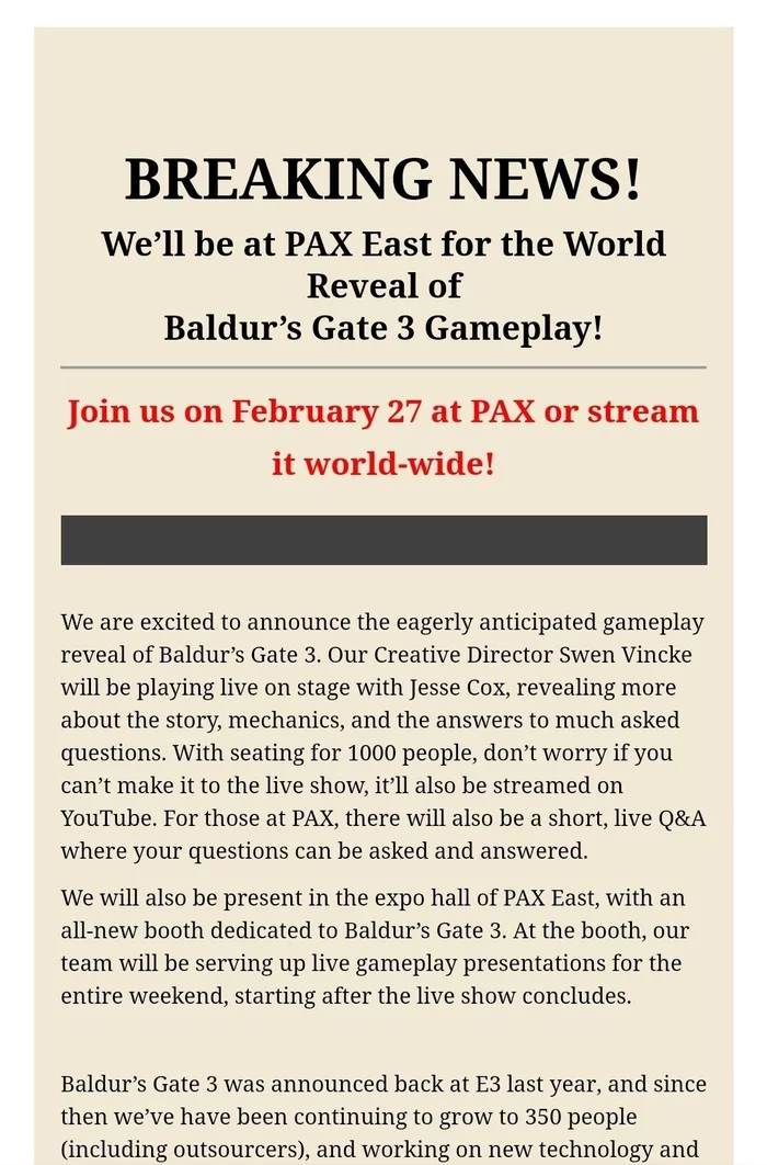 Larian Studios will show Baldurs Gate III gameplay on February 27, let's dance! - Baldur's gate, Announcement, Larian Studios, Video, Longpost