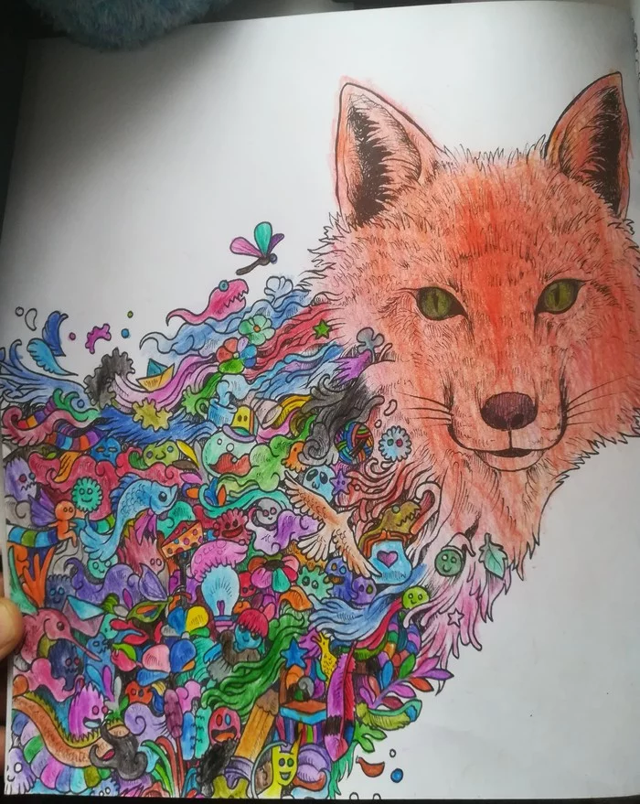 Fox - doodler - My, Fox, Drawing, Creation, Hobby, Pencil, Coloring, Painting