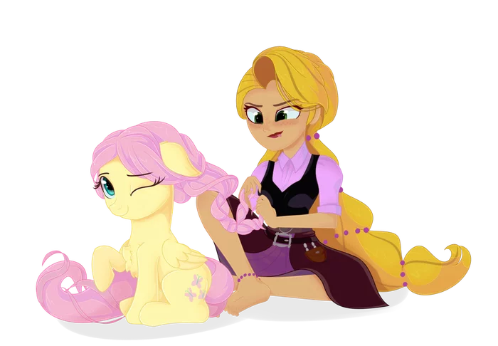 Braids - My little pony, Fluttershy, Crossover, Rapunzel, Animated series