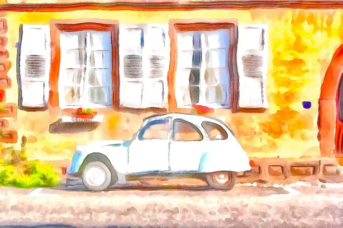 Old car, Italy - My, Watercolor, Digital drawing, Art, Illustrations, Painting, Creation, Car, Italy