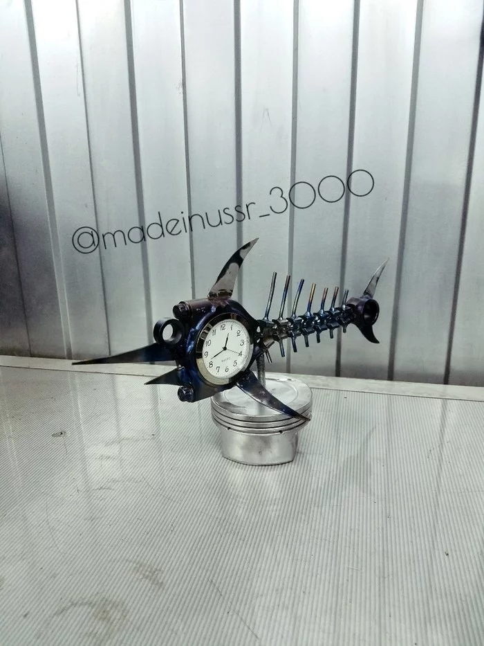 Swordfish(you) - My, A fish, Welding, Garage, Needlework with process, With your own hands, Connecting rod, Skeleton, Clock, Longpost