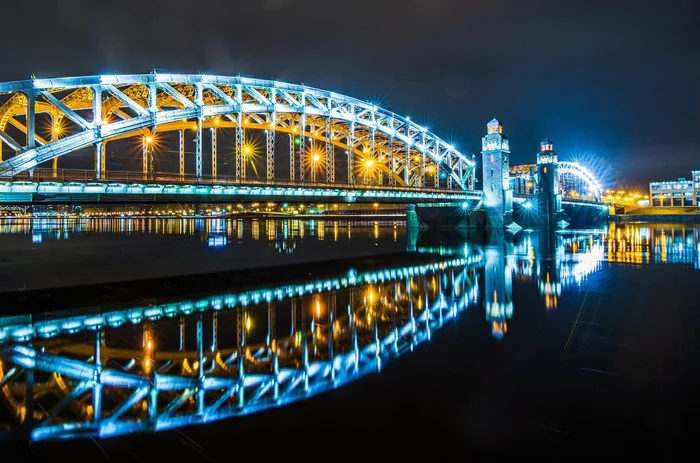 Old Bridge - My, Saint Petersburg, Bolsheokhtinsky bridge, Bridge, Night, The photo, Nikon