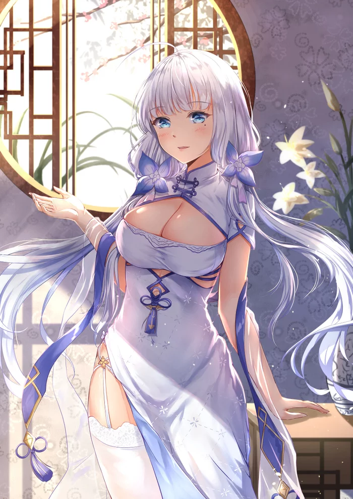 Illustrious - Anime, Art, Anime art, Azur lane, Illustrious (Azur Lane), Girls, Stockings, Pixiv