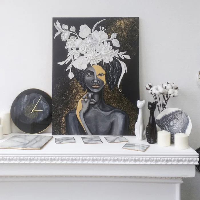 African Queen - My, Art, Africans, Decor, Painting, Three-dimensional picture, Acrylic, Modern Art, Beautiful girl, Video, Longpost