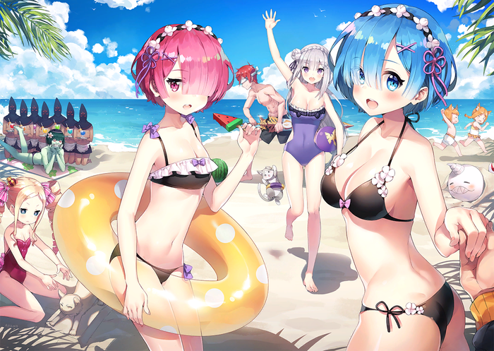   Re:Zero Kara, Anime Art, , , , Rem (Re:Zero Kara), Ram (Re:Zero Kara), Emilia, Puck, Beatrice, Petelgeuse Romaneeconti, Mimi Pearlbaton, Heitarou Pearlbaton, Reinhard Van Astrea, Natsuki Subaru
