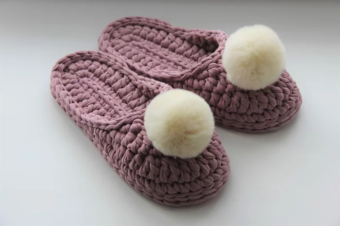 Slippers made from knitted yarn - My, Needlework with process, Slippers, Longpost, Knitting, Crochet