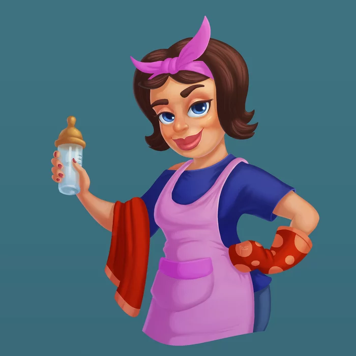 Housewife - My, Digital drawing, Drawing, Art, 2D, Characters (edit), Games, Stylization, Casual games