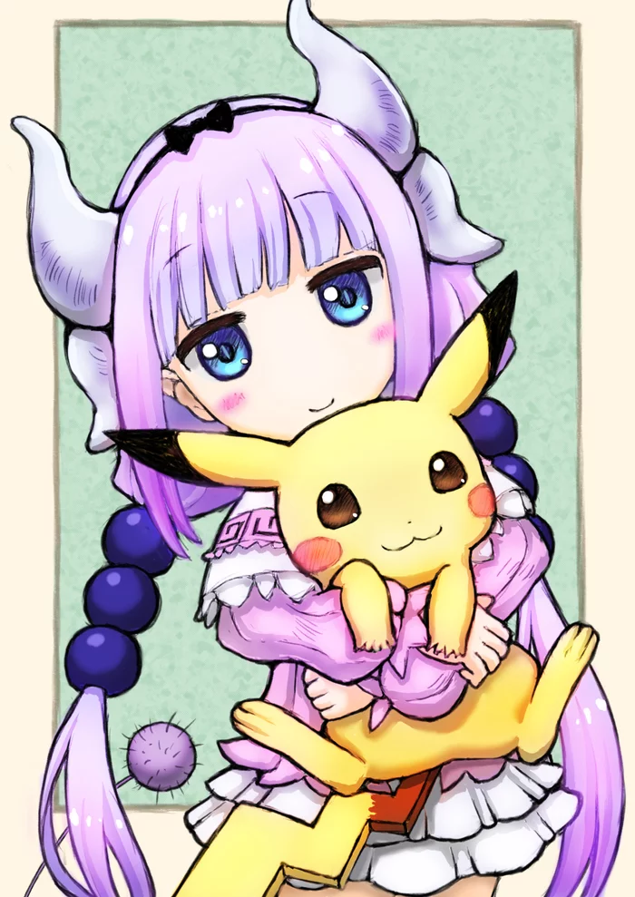 Electroduet - Anime, Kobayashi-san chi no maidragon, Pokemon, Pikachu, Kanna kamui, Crossover, Anime art