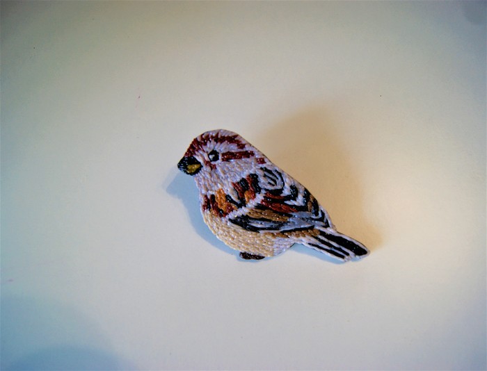 Sparrow brooch - My, Polymer clay, Hobby, Brooch, Sparrow, Needlework without process