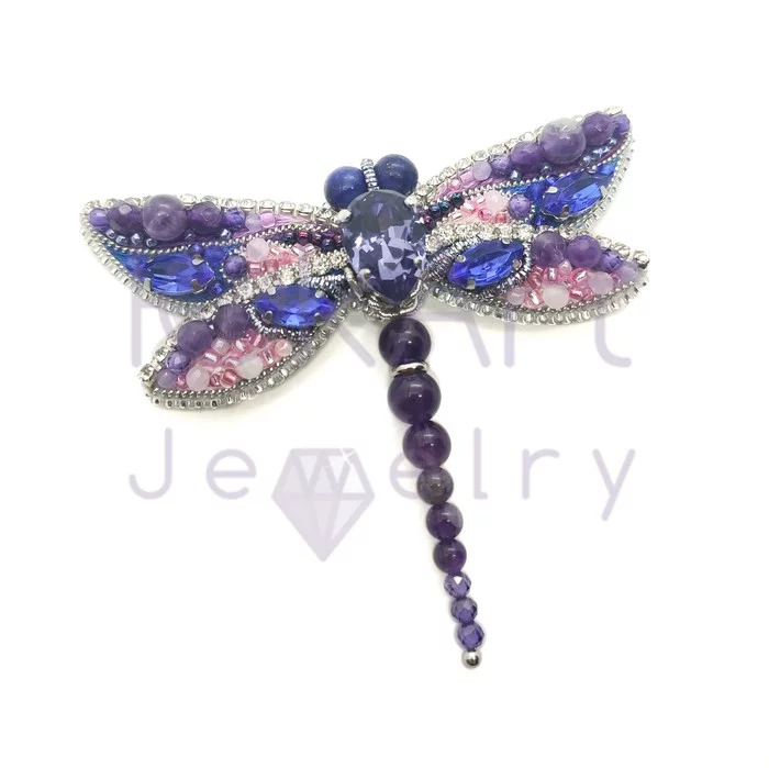 Spring dragonfly) - My, Jukart, Brooch, Embroidery, Decoration, Needlework with process, Video